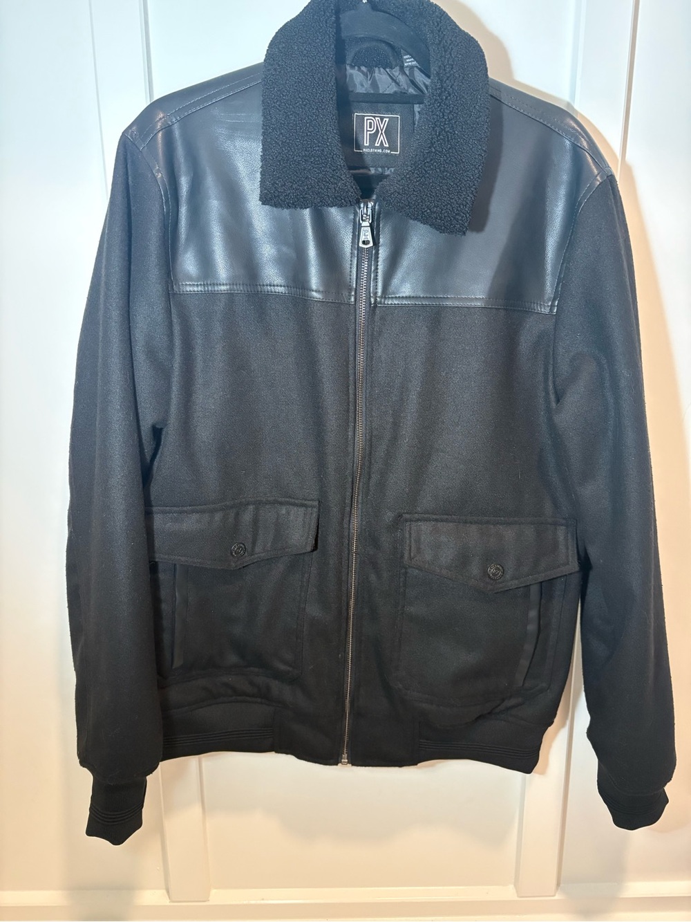 Black Men's Sherpa Collar Bomber Jacket